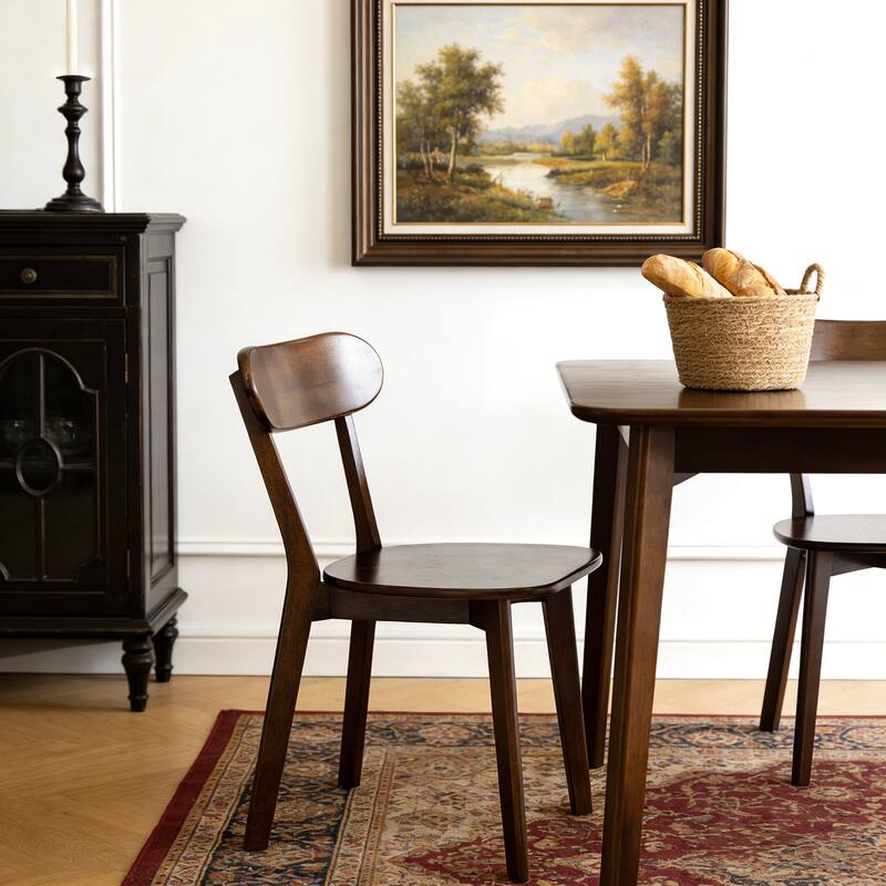 100% Solid Wood Dining Chairs Set of 2, Mid Century Modern Dining Chairs with Curved Backrest, for Dining Room