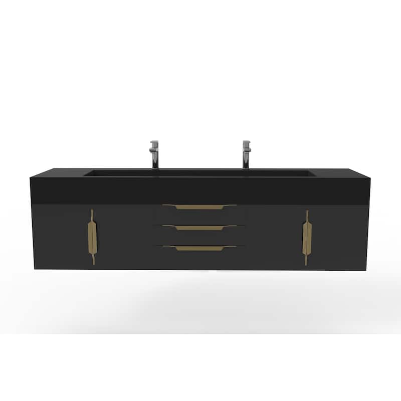 Nile 72" Wall Mounted Bathroom Vanity Set w/ Black Top