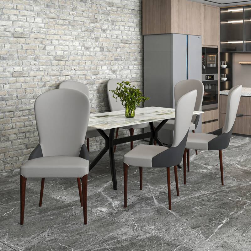 Havana Leather Upholstered Solid Wood Dining Chair Two-Tone Color Design Set of 4