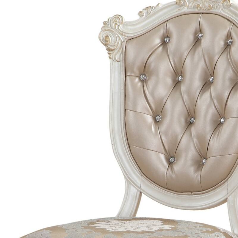HomeRoots Set of Two Tufted Rose Gold and Pearl Upholstered Faux Leather And Solid Wood Dining Side Chairs