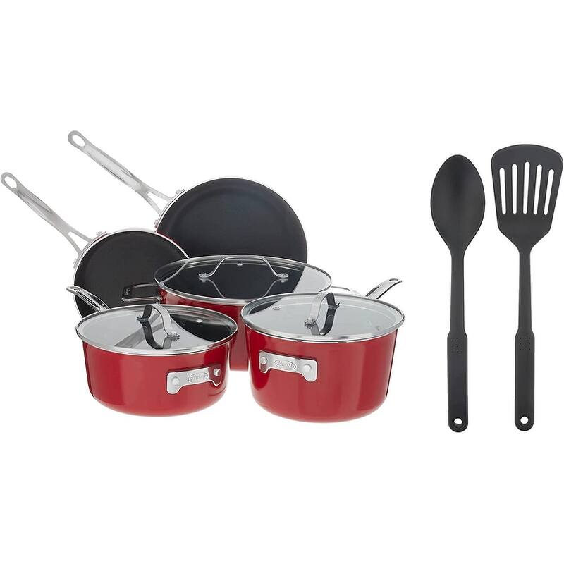 Gotham Steel Nonstick Pots and Pans 10 Pc Cookware Set, Red