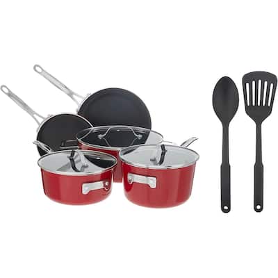 Gotham Steel Nonstick Pots and Pans 10 Pc Cookware Set, Red