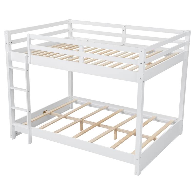 GDFStudio - Solid Wood Queen Bunk Bed with Ladder and Guardrails