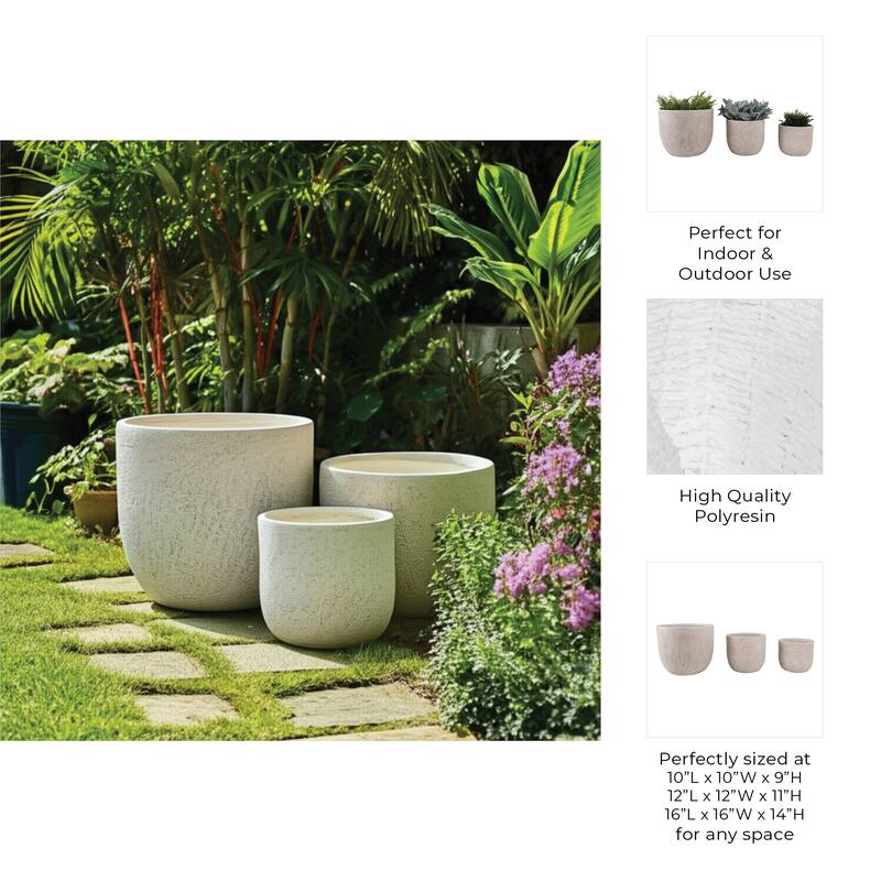 Polyresin Planters Garden Flower Pot (Set of 3) - 14", 11", 9" Ivory - 15.75" x 15.75" x 13.75"