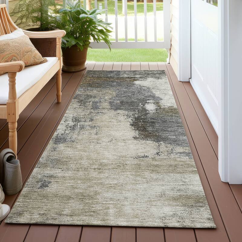 Machine Washable Indoor/ Outdoor Contemporary Abstract Chantille Rug