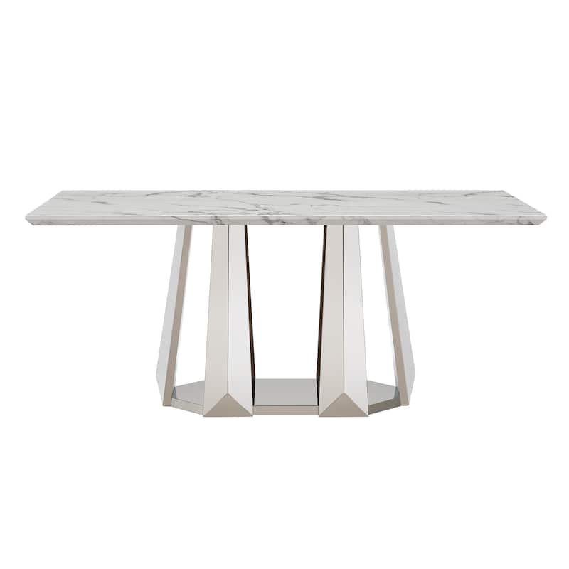 GDFStudio - Rose Series 70'' Rectangle Faux Marble Dining Table 6 People with Modern Large Size