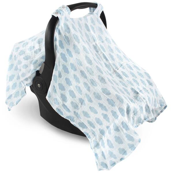 slide 1 of 1, Hudson Baby Infant Boy Muslin Cotton Car Seat and Stroller Canopy, Blue Clouds, One Size - Blue Clouds Blue Clouds