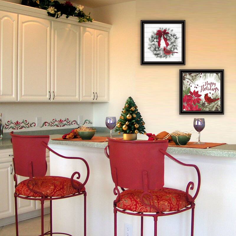 2-Piece Framed Wall Art Set - Cardinal Wreath, Black Frame