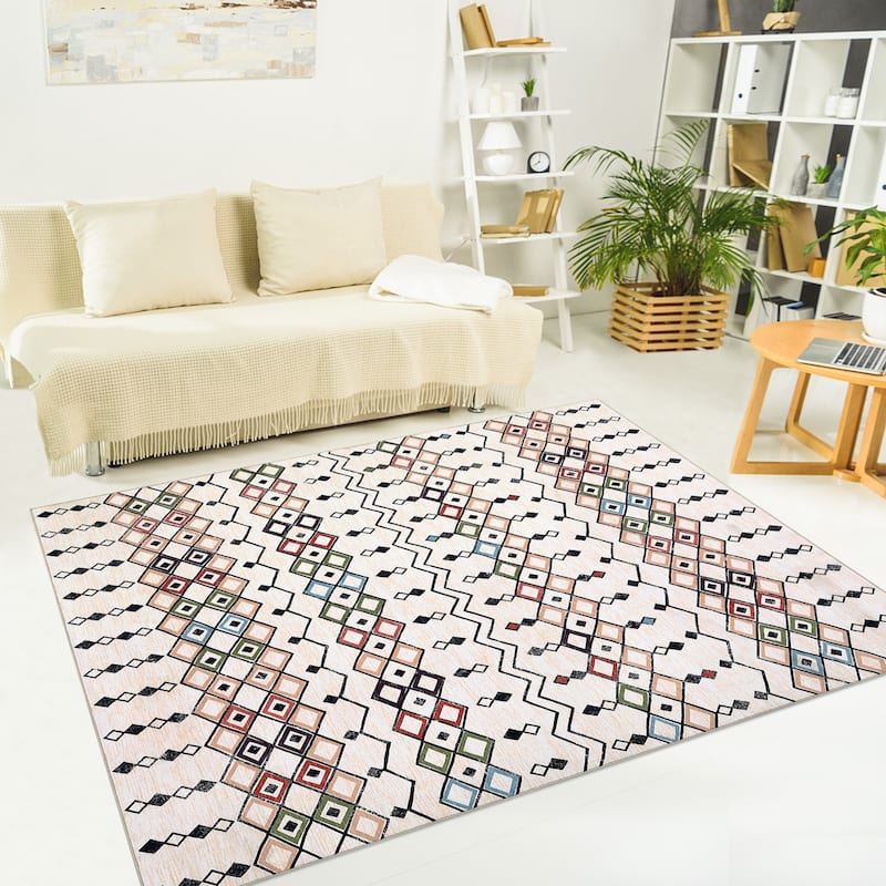 Garvee Boho Area Rug Geometric Printed Faux Wool Soft Floor Cover