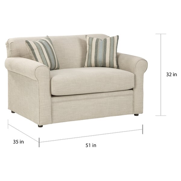 dimension image slide 0 of 3, Belgian Ivory Sleeper Sofa Bed w/ Gel Memory Foam Mattress