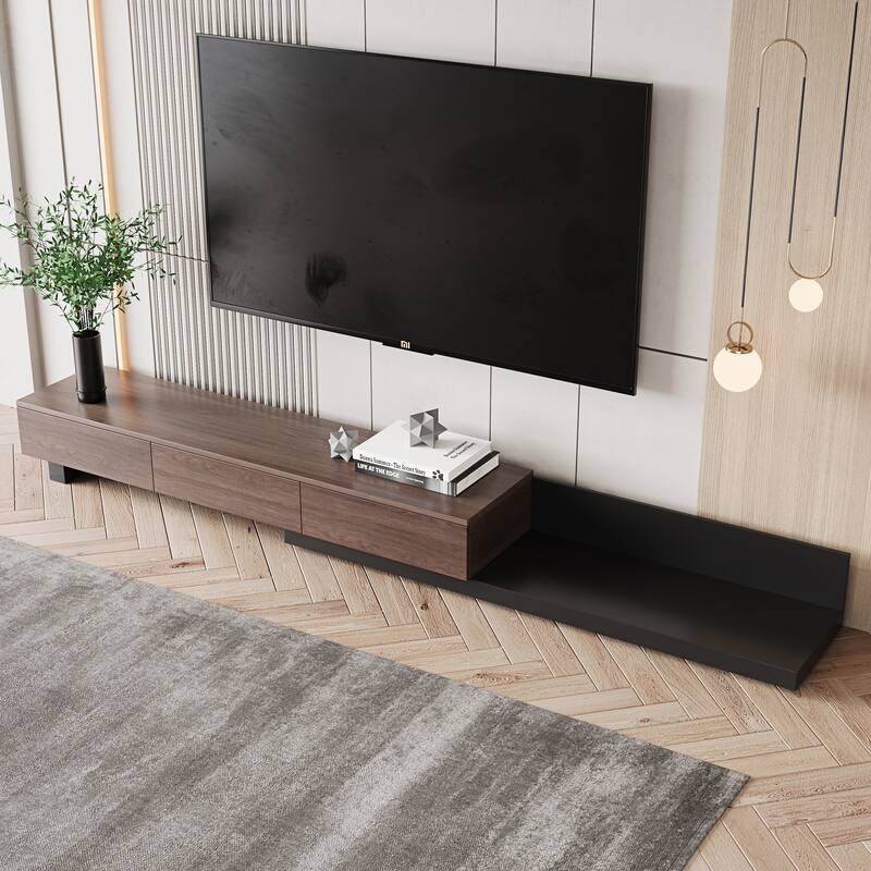 3-Drawer Retracted Extendable TV Stand Media Console In Stretch - 70.9" - 110.2"