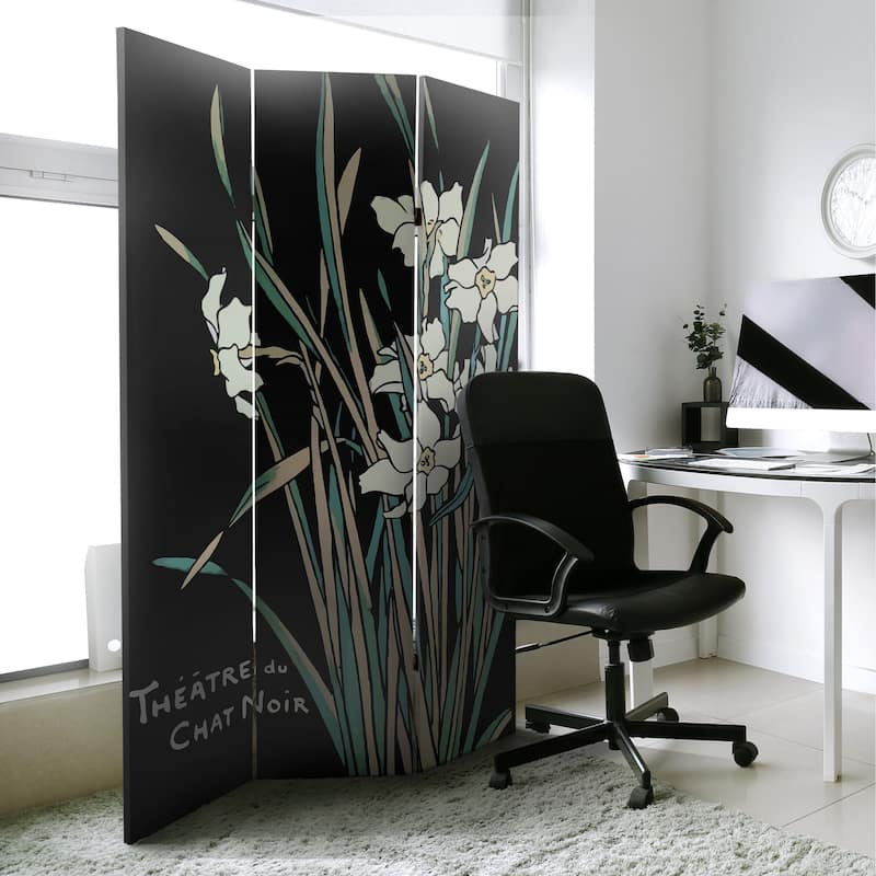 Handmade Canvas Double-sided 6-foot Chat Noir Room Divider (China)