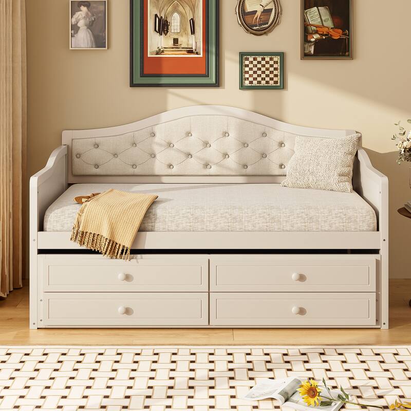 Twin Upholstered Daybed with Pull-Out Trundle & Storage Drawers by Harper&Bright Designs