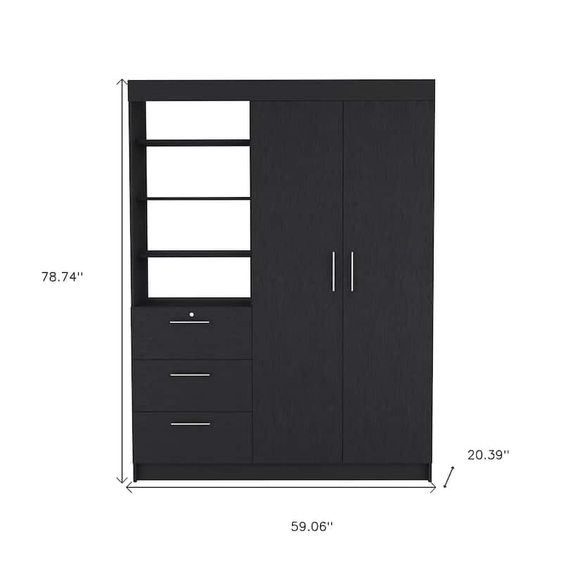 HomeRoots 79" Black Wood Two Door Three Drawer Combo Dresser