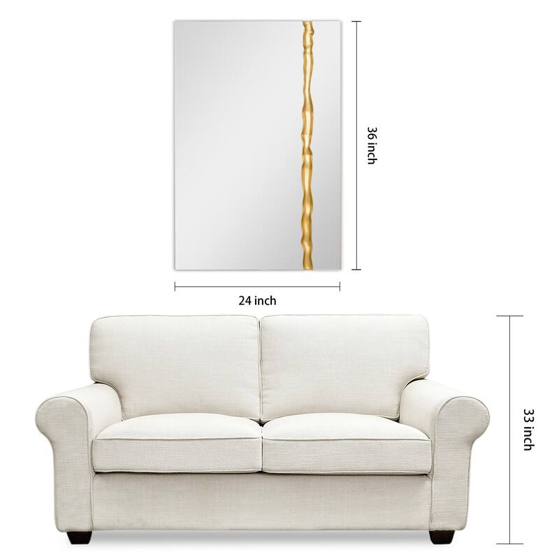 Golden Stream Rectangular Wall Mirror, 36"x24" Frameless Mirror Featuring a Unique Gold Vein Embellishment - 36"x 24"x1.2"