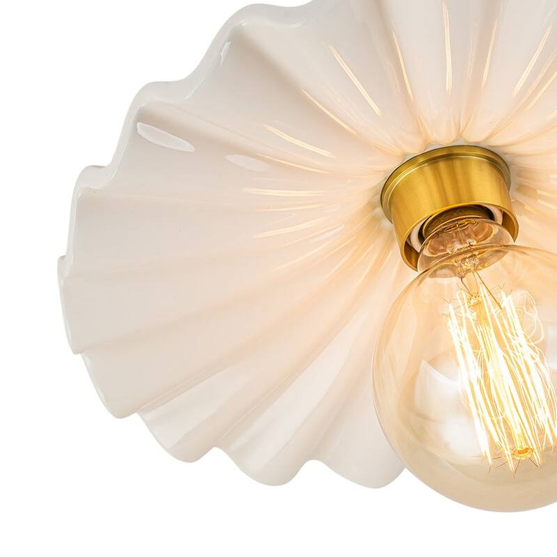 Decorative French Brass 1-Light Ceramic Ceiling Light - 12in Width