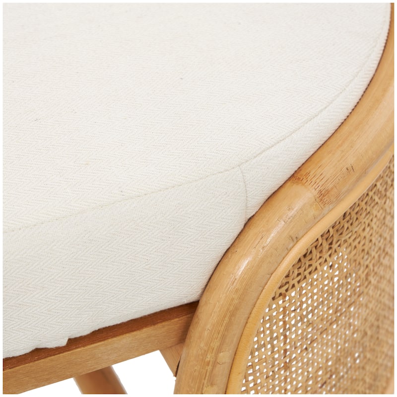 Brown Rattan Handmade Oval Bench with White Fabric Cushion