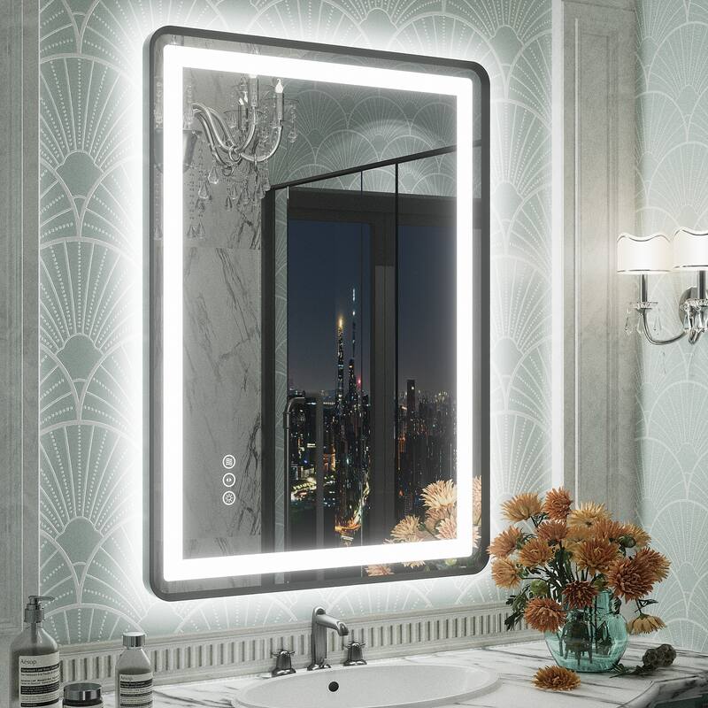 UL Certified Black Metal Framed LED Front Light and Backlit Anti-Fog Wall Bathroom/ Vanity Mirror