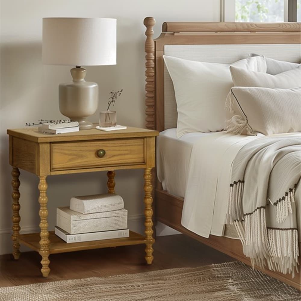 Solid Wood Frame Nightstand with Drawer