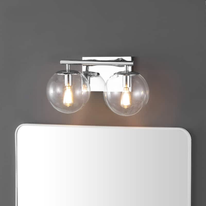 SAFAVIEH Lighting Zenta 2-Light 14-inch Glass Orb Wall Sconce (LED Bulbs Included) - 7.5 In. W x 14 In. D x 7.8 In. H