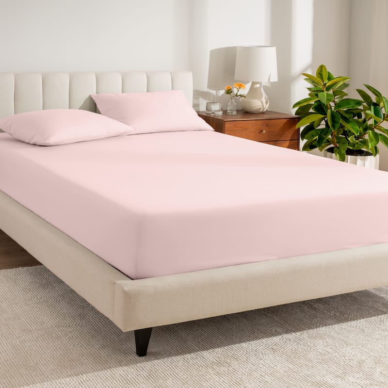 Bare Home Organic Cotton Percale Fitted Bottom Sheet - Queen - Dusty Pink