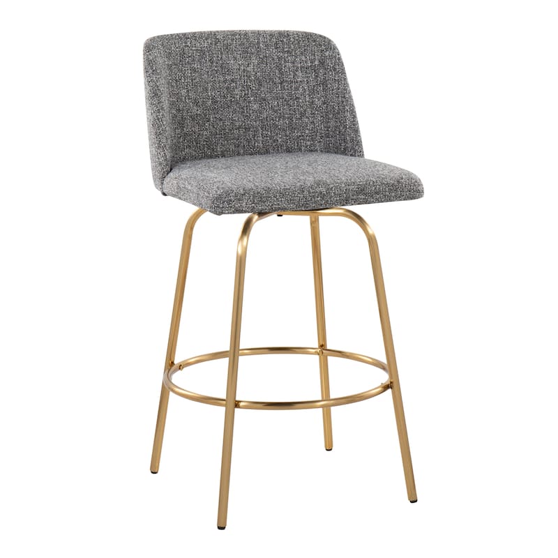 Silver Orchid Vallberga 26" Counter Stool with Gold Metal Base (Set of 2) - Grey Noise Fabric