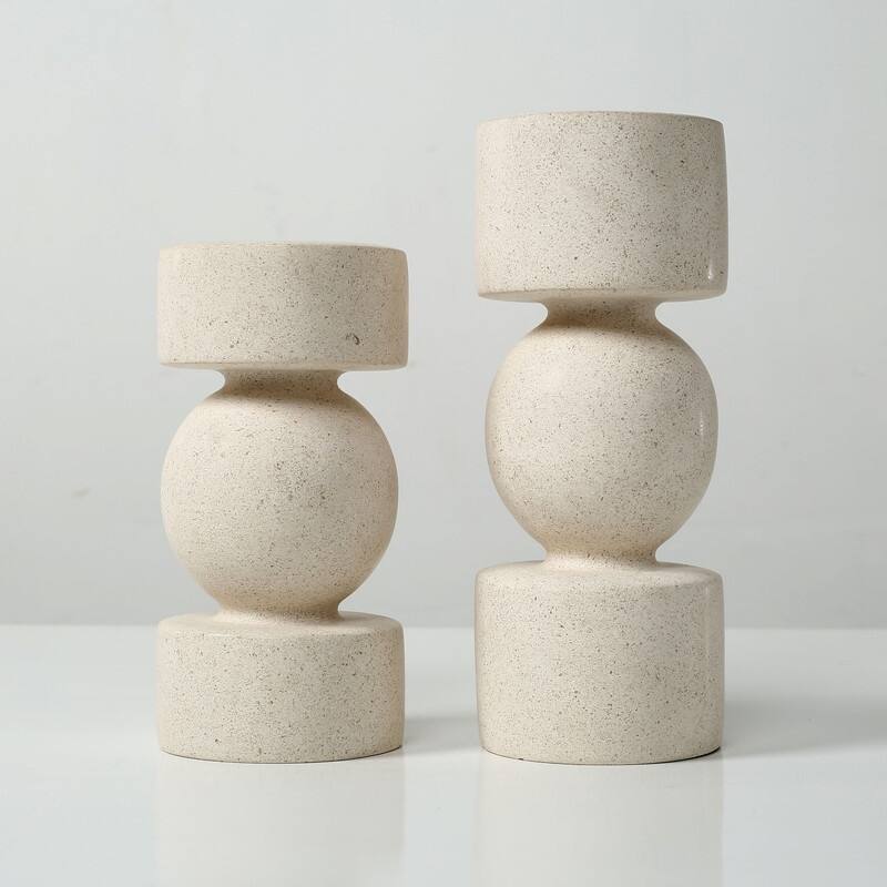 Bosa Travertine Candle Holders Set of Two 7.8"/10" H