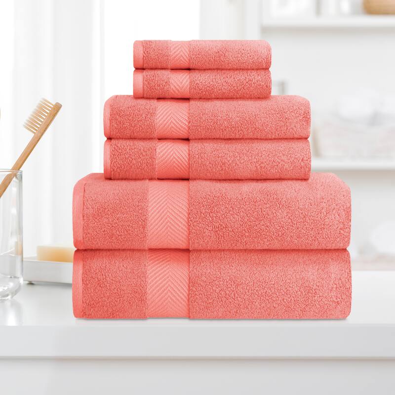 Superior Soft and Absorbent Zero Twist Cotton 6-piece Towel Set - Coral