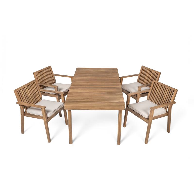 Roomfitters Patio Dining Chairs, Acacia Wood Armchairs with Cushions, Outdoor Seating in Brown