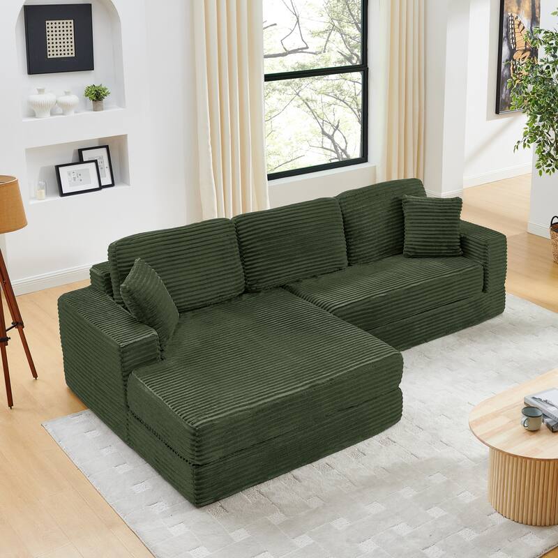 112.6" Corduroy L-Shaped Modular Sectional Sofa with Sleeper (Left)