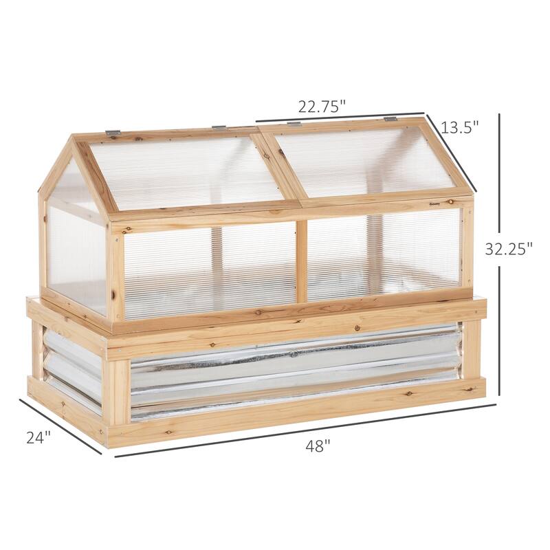Raised Garden Bed with Polycarbonate Greenhouse, Wooden Garden Cold Frame Greenhouse, Flower Planter Protection, Natural