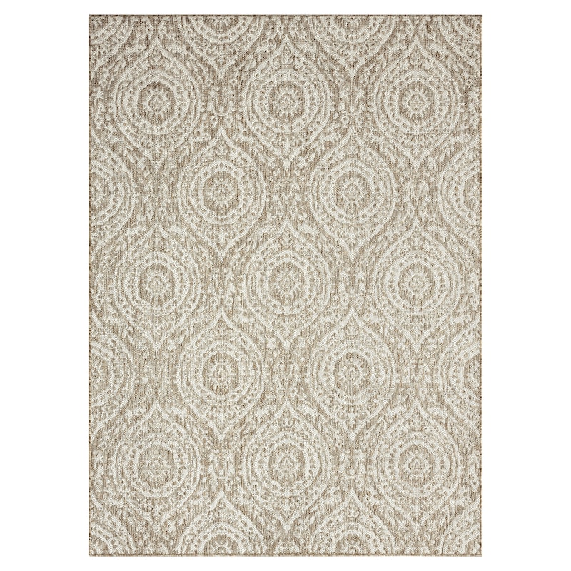 Nicole Miller New York Patio Country Zoe Moroccan Damask Indoor/Outdoor Area Rug - 7'9"x10'2" - Taupe