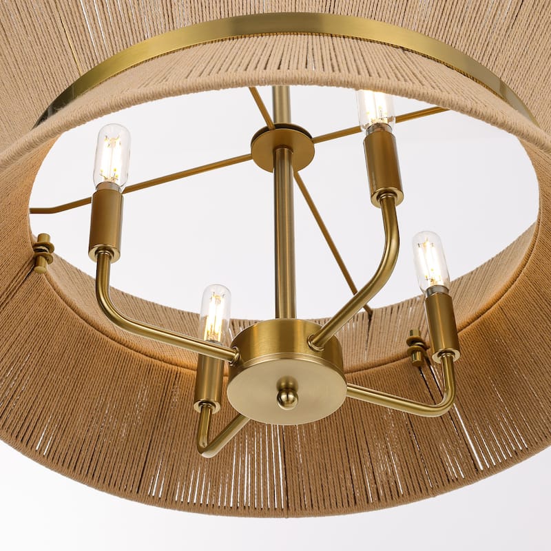 LamQee Large Farmhouse Rattan Chandelier Rope Pendant Light Fixture