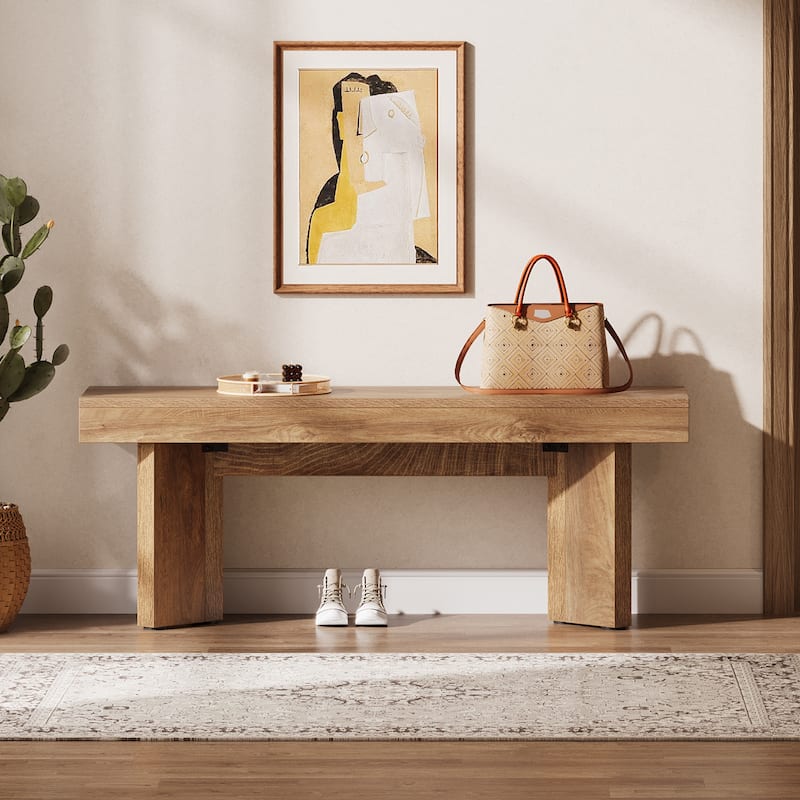 Wooden Farmhouse Indoor End of Bed Entryway Bench for Bedroom