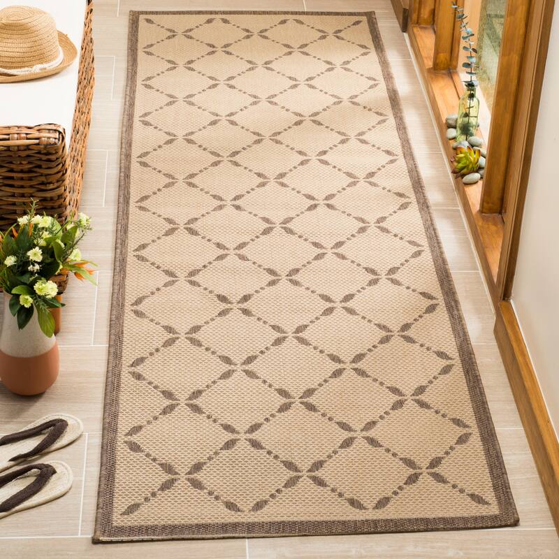 Martha Stewart by SAFAVIEH Arlete Indoor/ Outdoor Waterproof Rug - 2'7" x 8'2" Runner - Creme/Brown