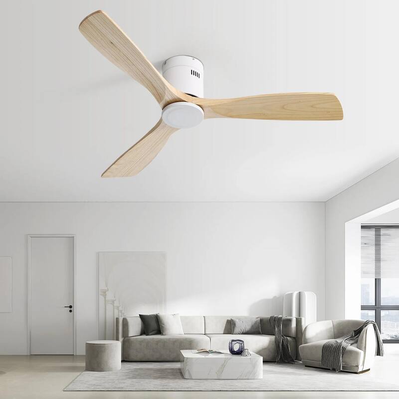 52 Inch Flush Mount Ceiling Fan Witout Light / 3 Solid Wood Blades Reversible DC Motor Ceiling Fan