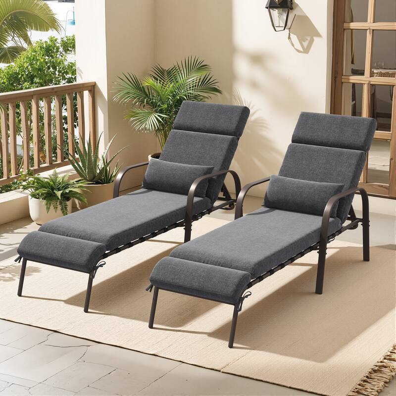 Patio Adjustable Chaise Lounge Chair with Cushion and Pillow for Outdoor & Indoor - Dark Grey - 2PC