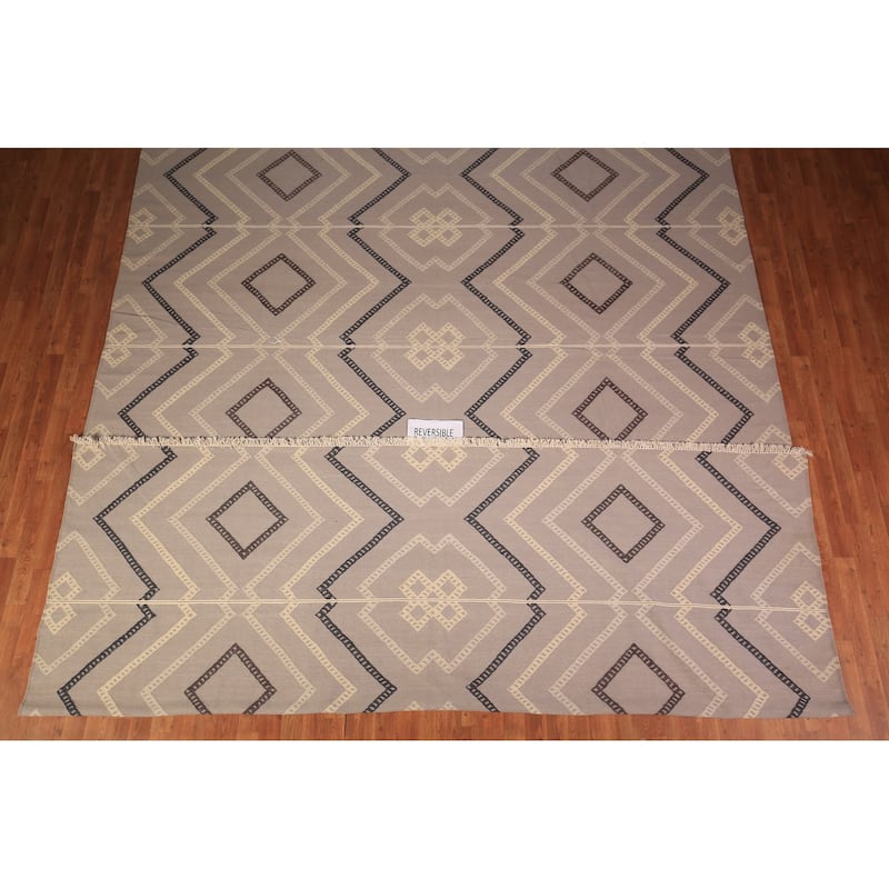 Flat Weave Kilim Durrie Oriental Large Area Rug Cotton Carpet - 10'5" x 18'9"