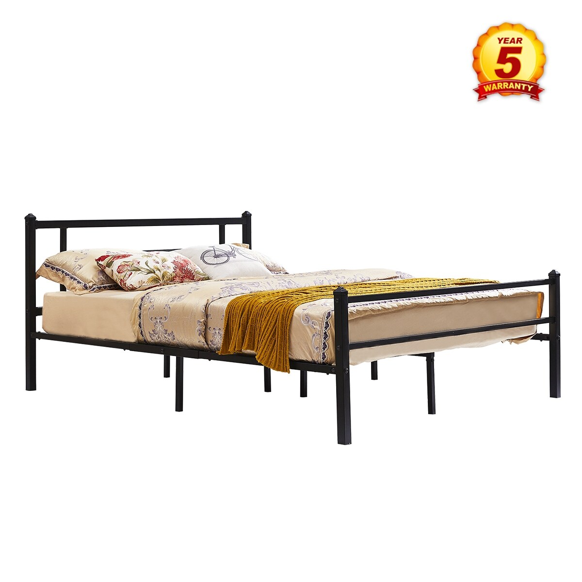 Mcombo Metal Bed Frame with Headboard and Footboard Twin Full Queen,Black 