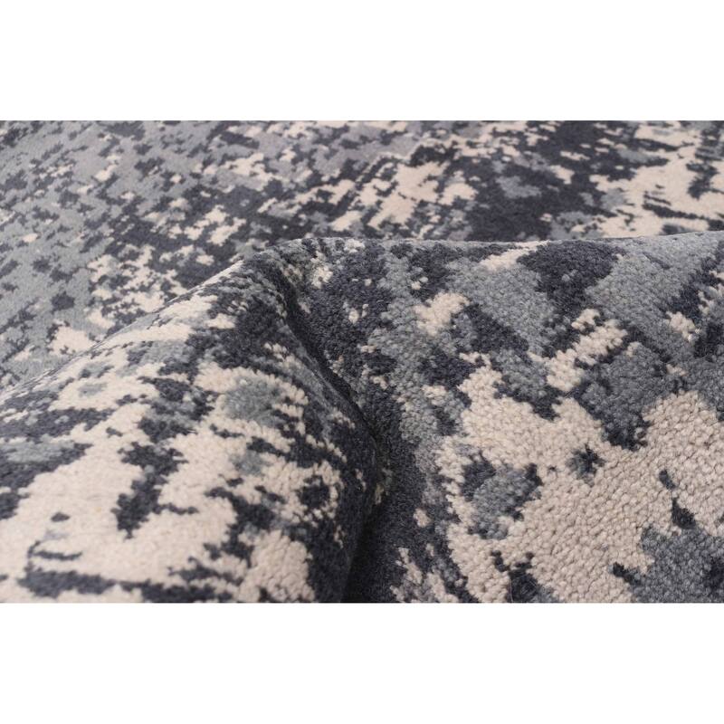 ECARPETGALLERY Hand Loomed Elysian Dark Grey Wool Rug - 5'0 x 7'11