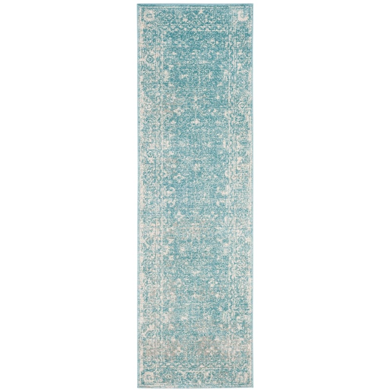 SAFAVIEH, Evoke Karola Vintage Boho Rug - 2'2" x 9' Runner - Light Blue/Ivory