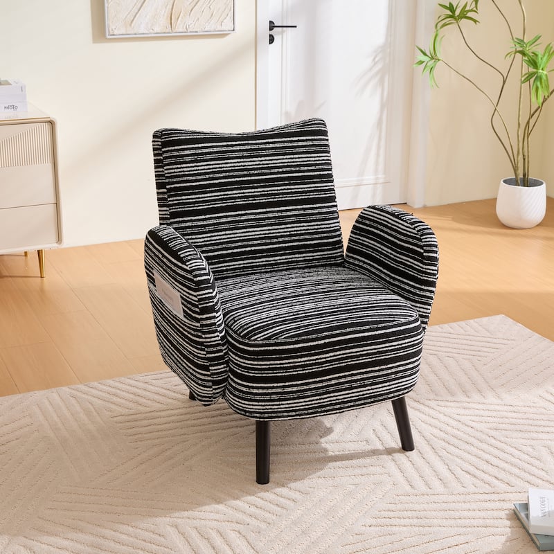 Boucle Upholstered Lounge Armchair, Reading Chair with Side Storage Pocket, Single Sofa Chair with Solid Wood Legs