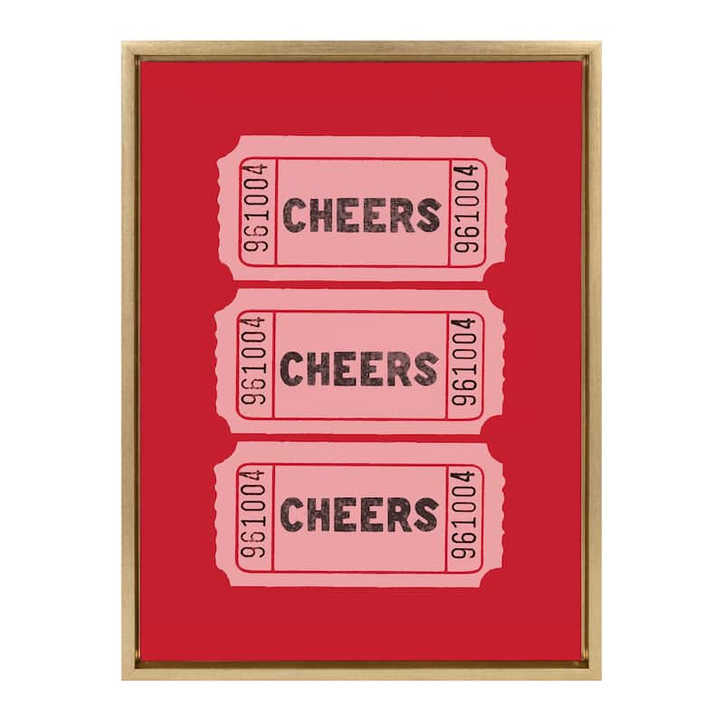 Kate and Laurel Sylvie Cheers Pink Red Ticket Framed Canvas by Alli Standefer