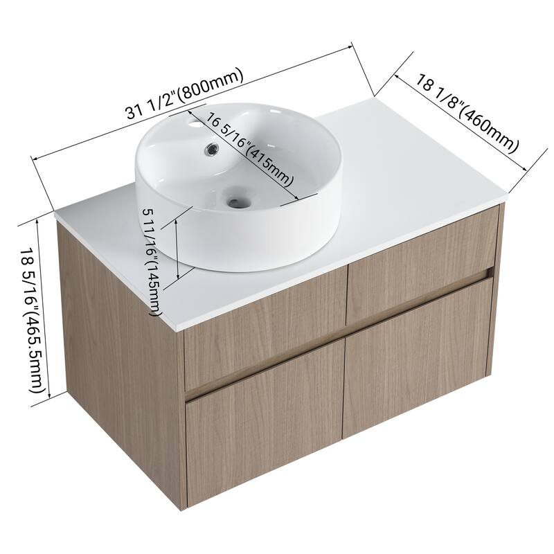 Bathroom Vanity With Sink In 32 Inch, Floating Bathroom Vanity With 2 Soft Close Doors And Drawer