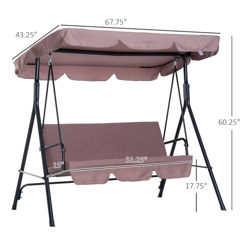 3-Seat Bench Swing Chair with Adjustable Tilt Canopy Steel Swing Hanging Chair Lounge Rocking Chair with Stand for Patio Porch