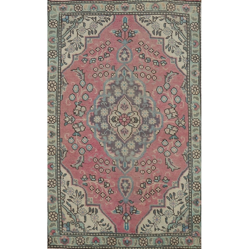 Hand Knotted Oriental 100% Wool Carpet Traditional Floral Pink Tabriz Area Rug - 4' 9'' X 3' 0''