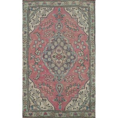 Hand Knotted Oriental 100% Wool Carpet Traditional Floral Pink Tabriz Area Rug - 4' 9'' X 3' 0''