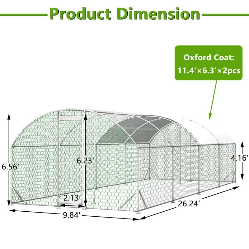 Large Walk-In Metal Chicken Coop – Dome-Shaped Poultry Run with Waterproof & UV-Resistant Cover, Heavy-Duty 1" Tube Frame .