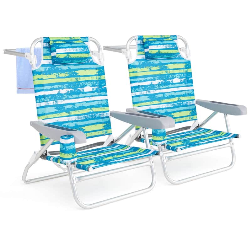 Costway 2 Pack Folding Beach Chair Lightweight Lay Flat Lounge Chair - Green
