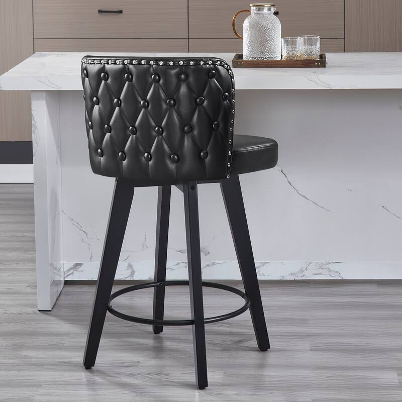 27.5" Faux Leather Upholstered Swivel Counter Height Bar Stool with Wooden Frame, Set of 1/2/3/4